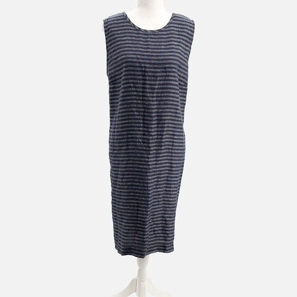 J. Jill Love Linen Sleeveless Striped 100% Linen Shift Dress in Navy - Large - Picture 1 of 6